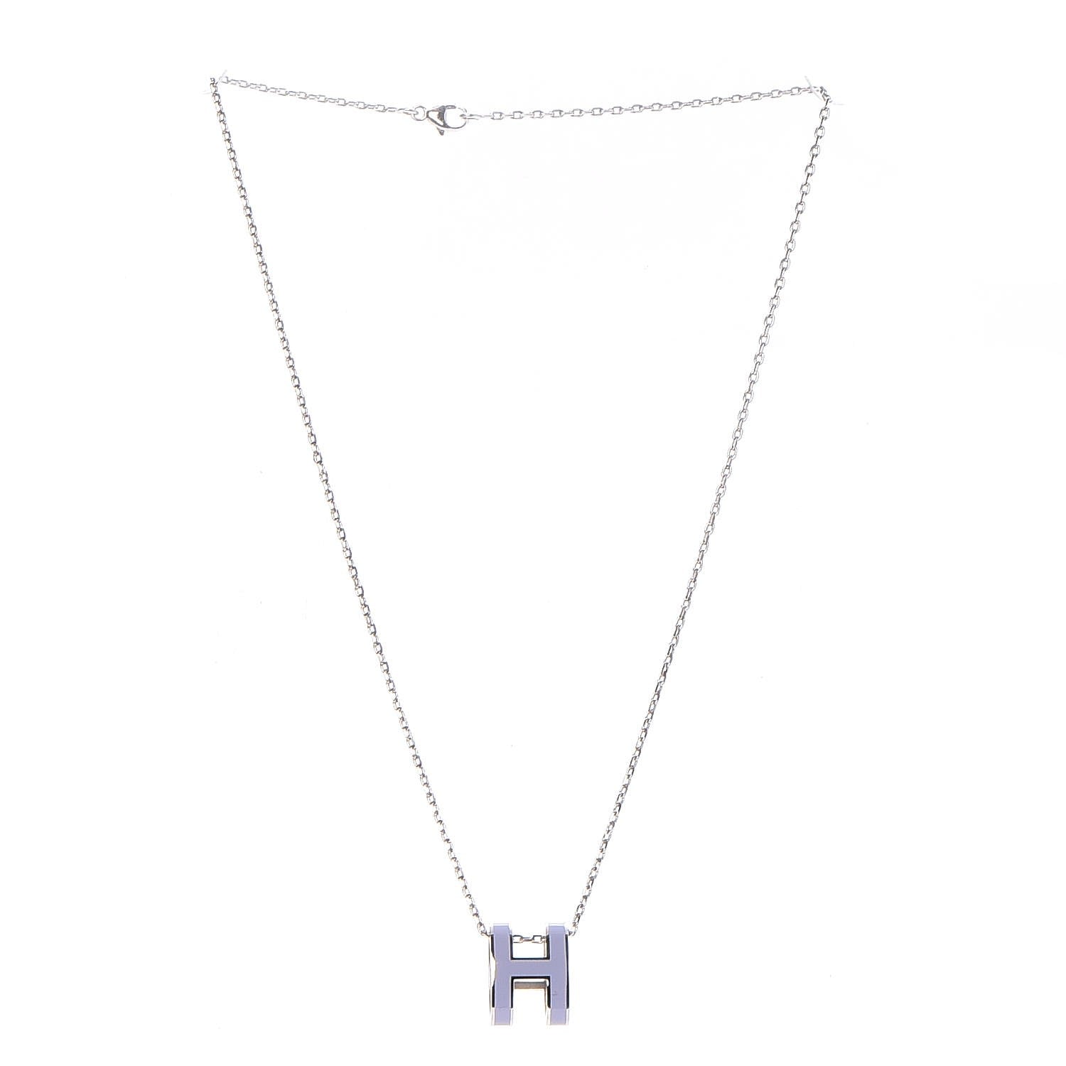 Hermes Lacquered Palladium Pop H Pendant Necklace Parme 3 of 6