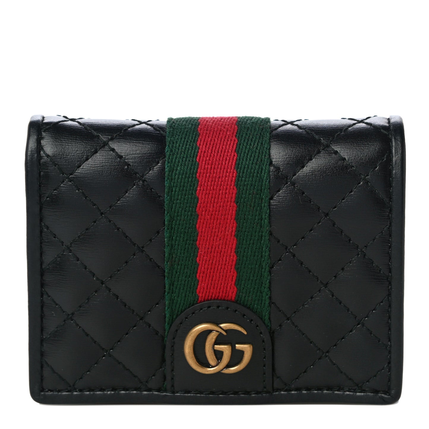 Calfskin Web Trapuntata GG Marmont Card Case Wallet Black