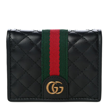 Gucci Calfskin Web Trapuntata GG Marmont Card Case Wallet Black 1 of 10