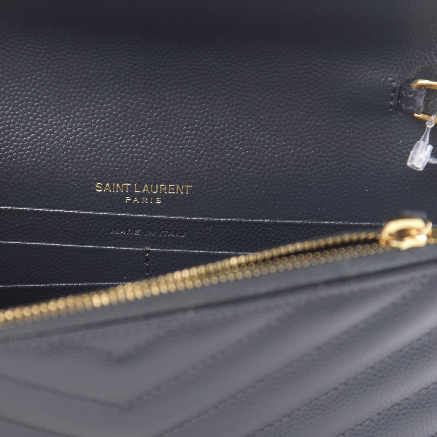 Saint Laurent Grain De Poudre Matelasse Chevron Monogram Envelope Chain Wallet Dark Smog 6 of 11