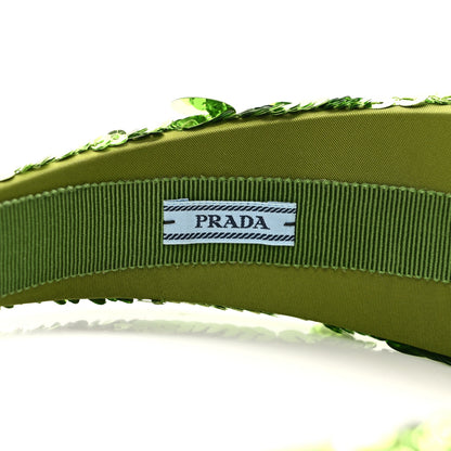 Prada Paillettes Metal Triangle Logo Headband Lime 6 of 9