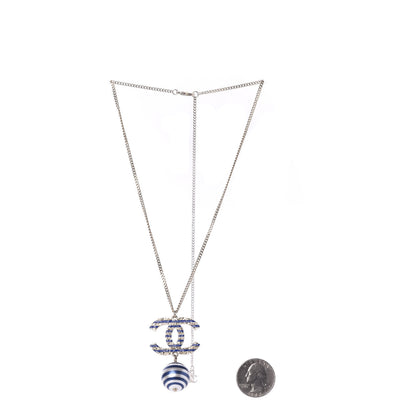Chanel Resin Pearl Striped CC Drop Necklace Blue Gold 5 of 7