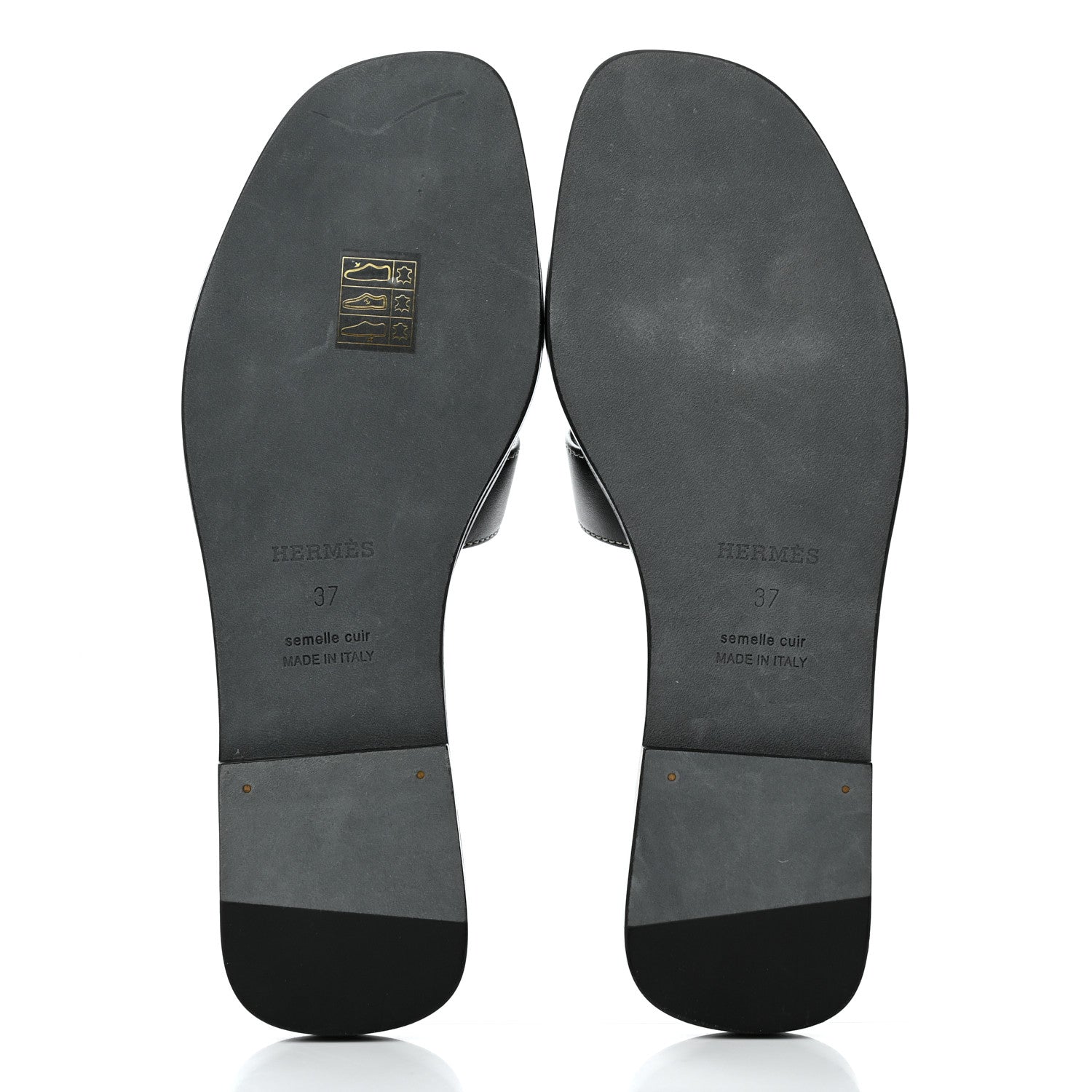 Hermes Box Calfskin Oran Sandals 37 Black 5 of 9
