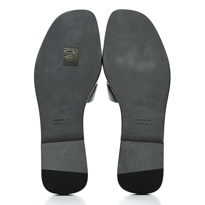 Hermes Box Calfskin Oran Sandals 37 Black 5 of 9
