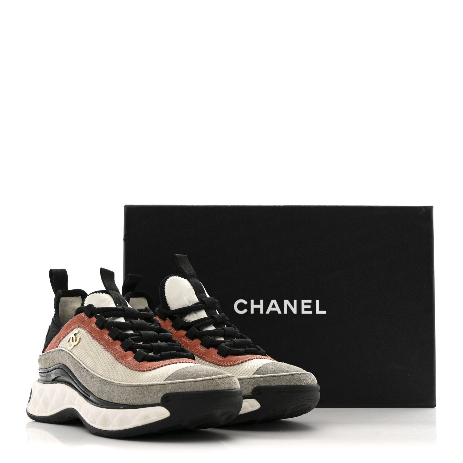 Chanel Fabric Suede CC Sneakers 37 White Light Grey Pink 9 of 9