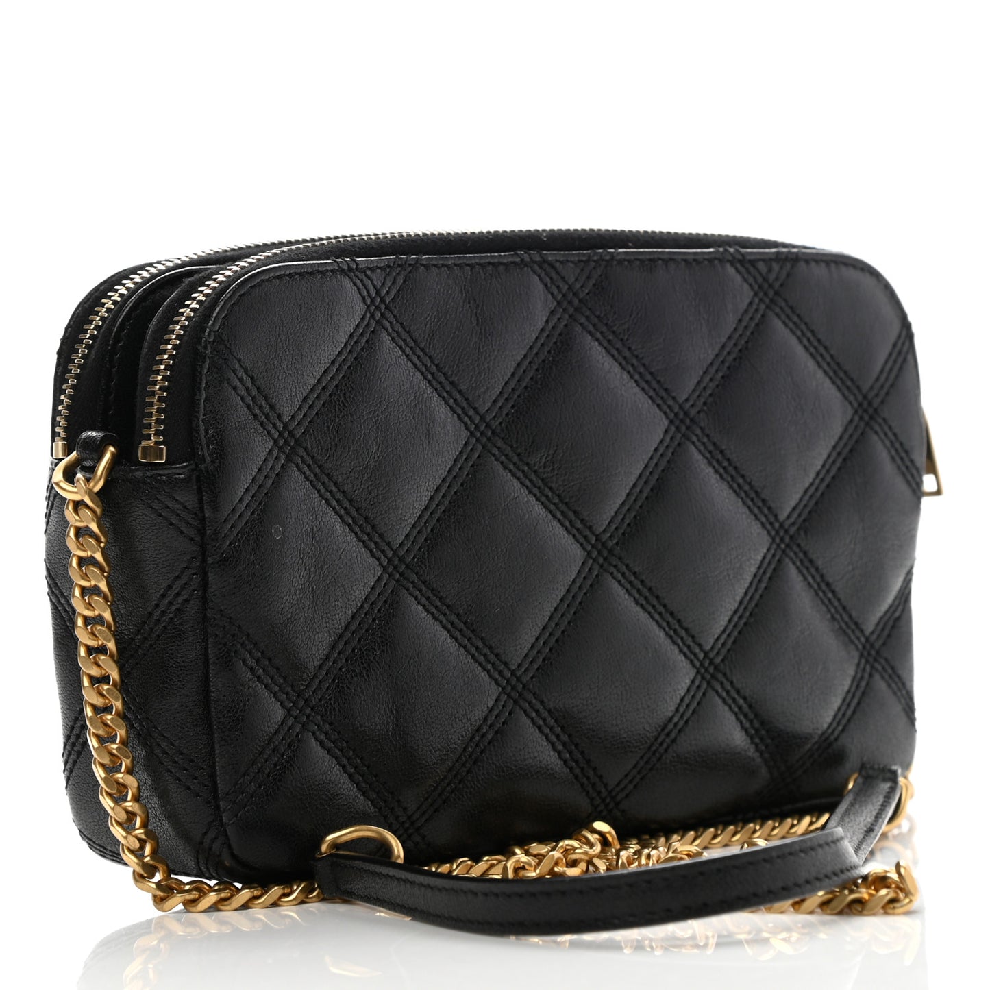 Grained Lambskin Quilted Mini Becky Double Zip Bag Black