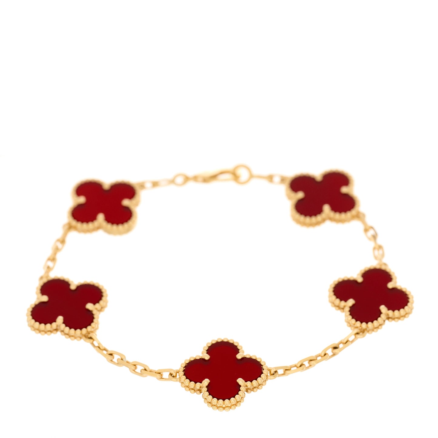 18K Yellow Gold Carnelian 5 Motifs Vintage Alhambra Bracelet