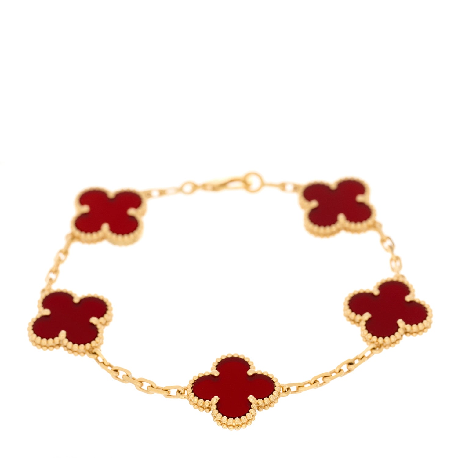 Van Cleef & Arpels 18K Yellow Gold Carnelian 5 Motifs Vintage Alhambra Bracelet 1 of 5