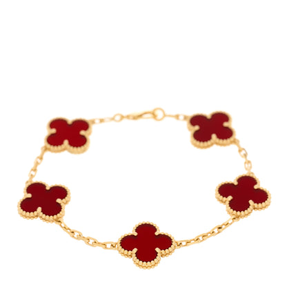 Van Cleef & Arpels 18K Yellow Gold Carnelian 5 Motifs Vintage Alhambra Bracelet 1 of 5