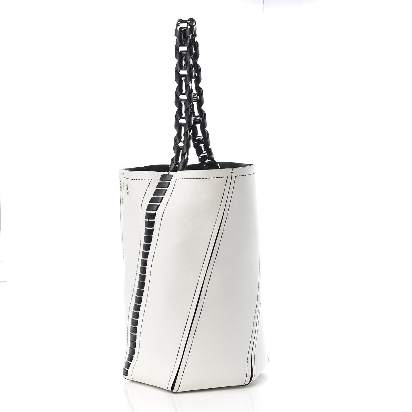 Smooth Calfskin Medium Hex Bucket Bag Black White