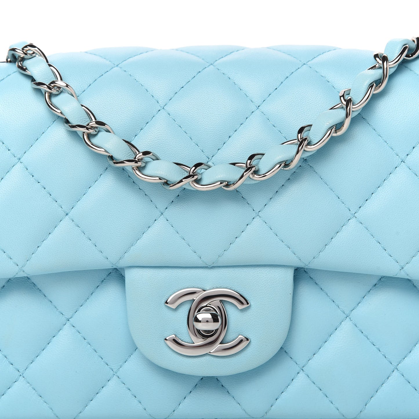 Lambskin Quilted Mini Rectangular Flap Neon Blue