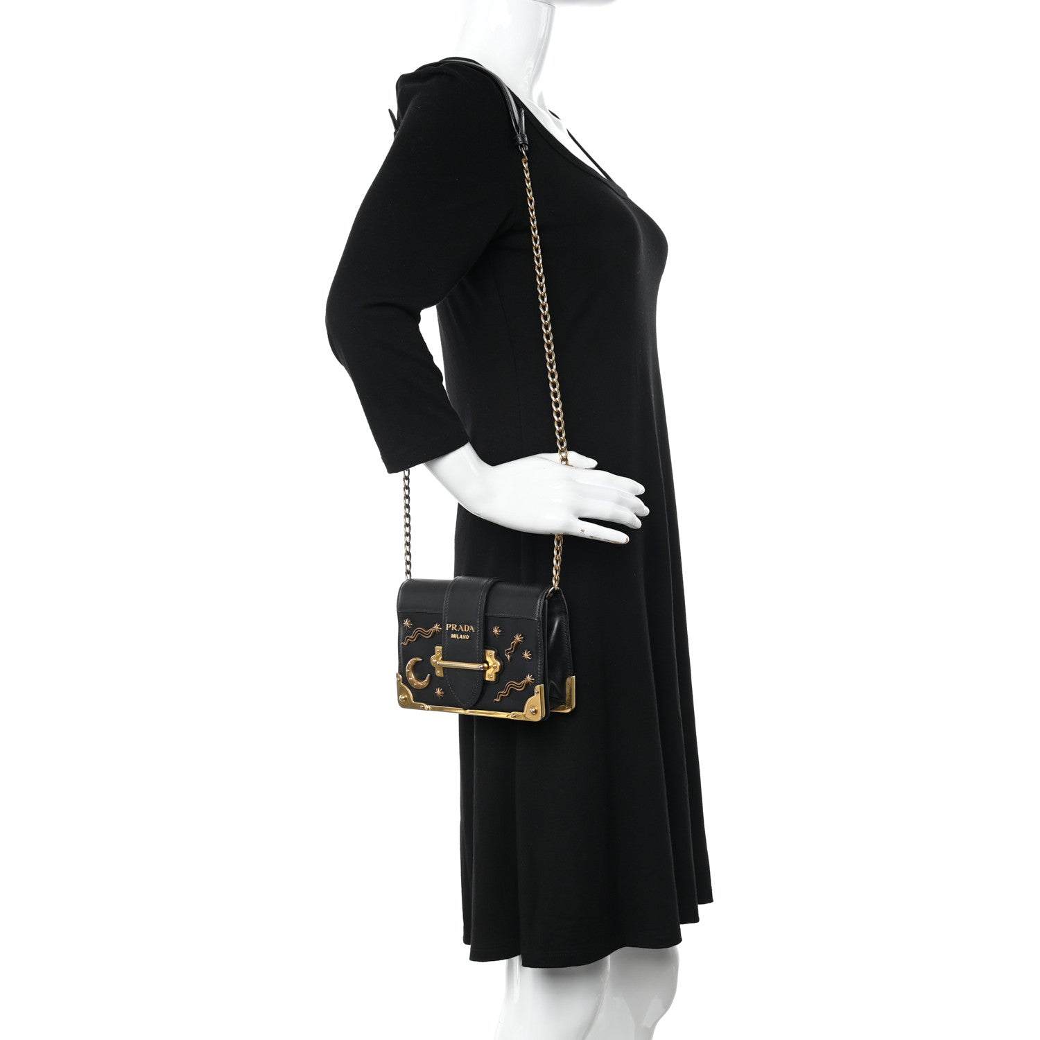 Prada City Calf Saffiano Cahier Astrology Bag Black 2 of 11