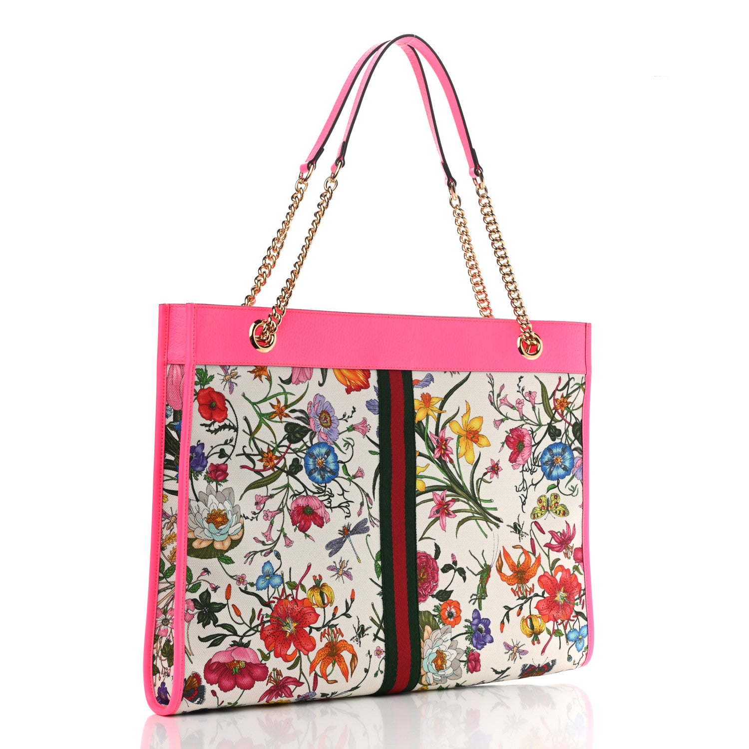 Gucci Canvas Flora Large Rajah Chain Tote White Multicolor Fuxia Fluo 4 of 11