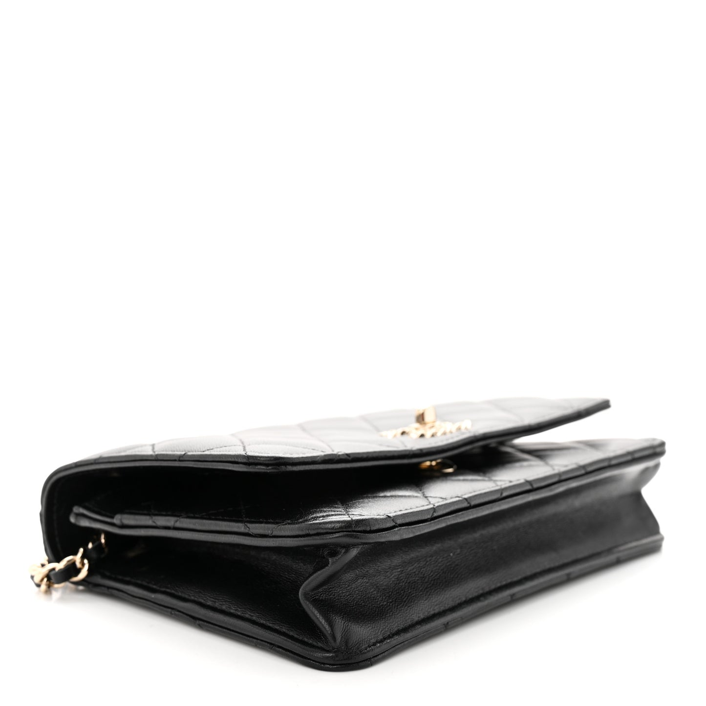 Lambskin Quilted Trendy Chain CC Wallet On Chain WOC Black