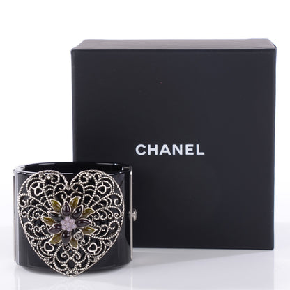 Chanel Resin Gripoix Heart CC Wide Cuff Black 5 of 6
