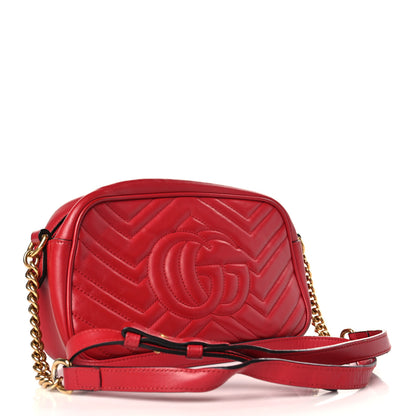 Gucci Calfskin Matelasse Small GG Marmont Chain Shoulder Bag Hibiscus Red 3 of 10