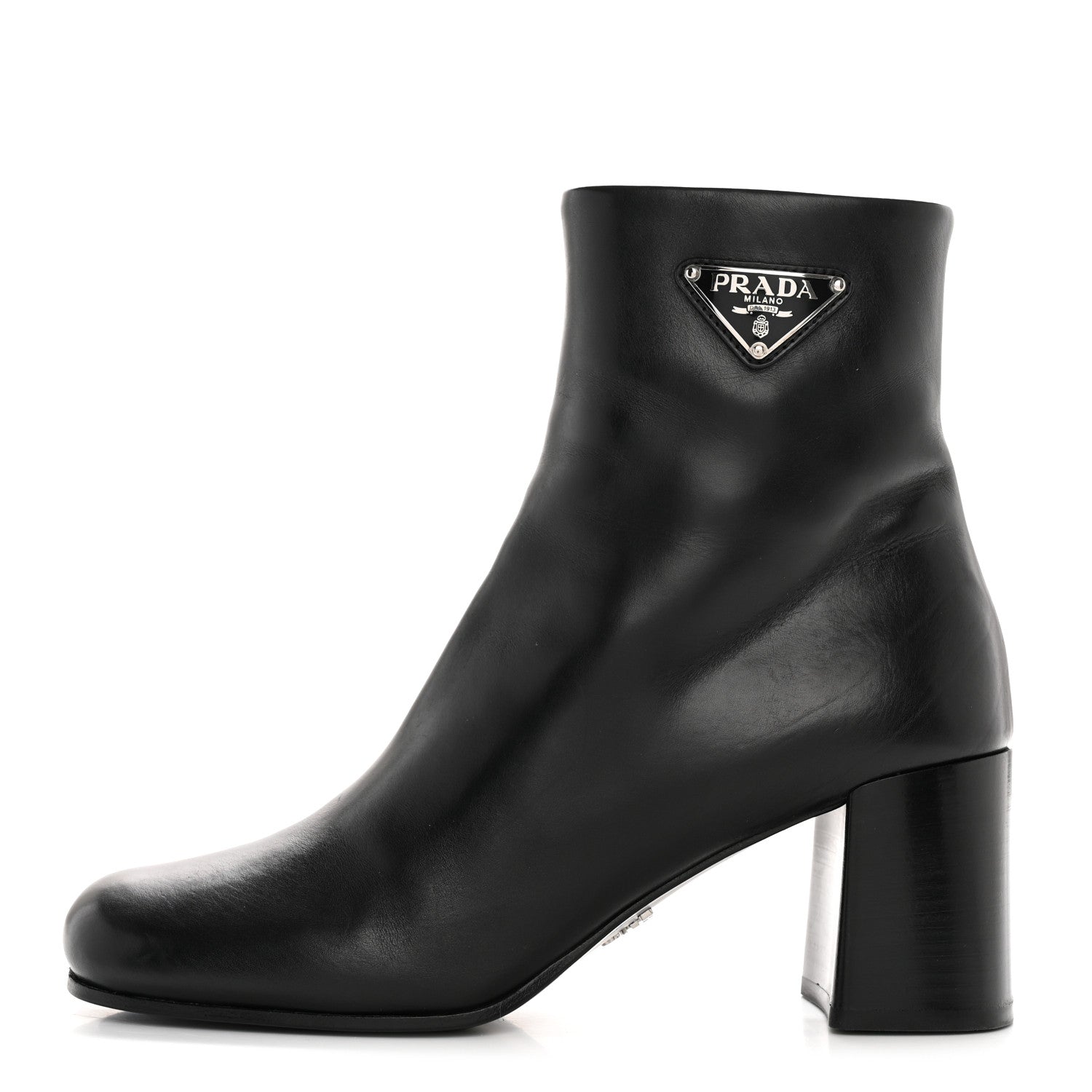 Prada Vitello Metal Triangle Logo Zip 65mm Boots 40 Black 1 of 10