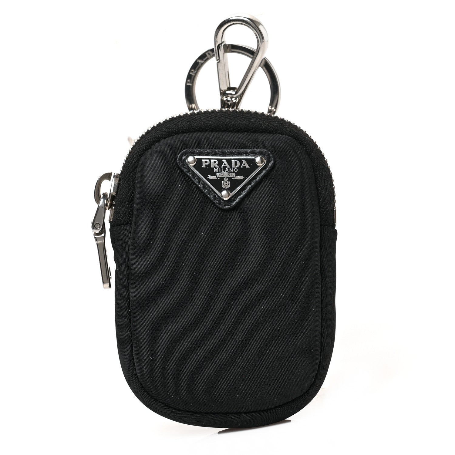 Prada Re-Nylon Pocket Triangle Padded Mini Key Chain Pouch Black 1 of 6