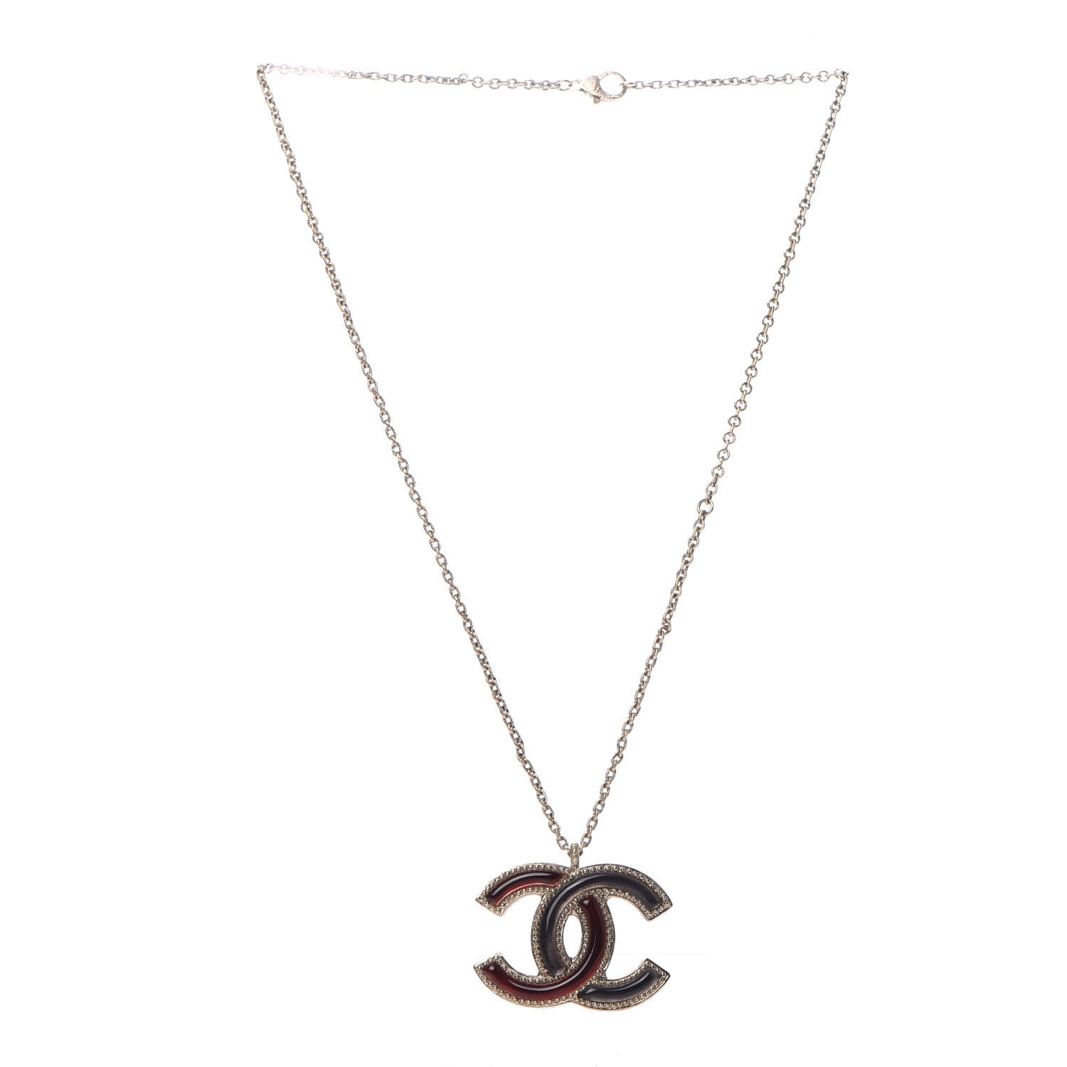 Chanel Resin CC Pendant Necklace Light Gold Red Purple 3 of 6