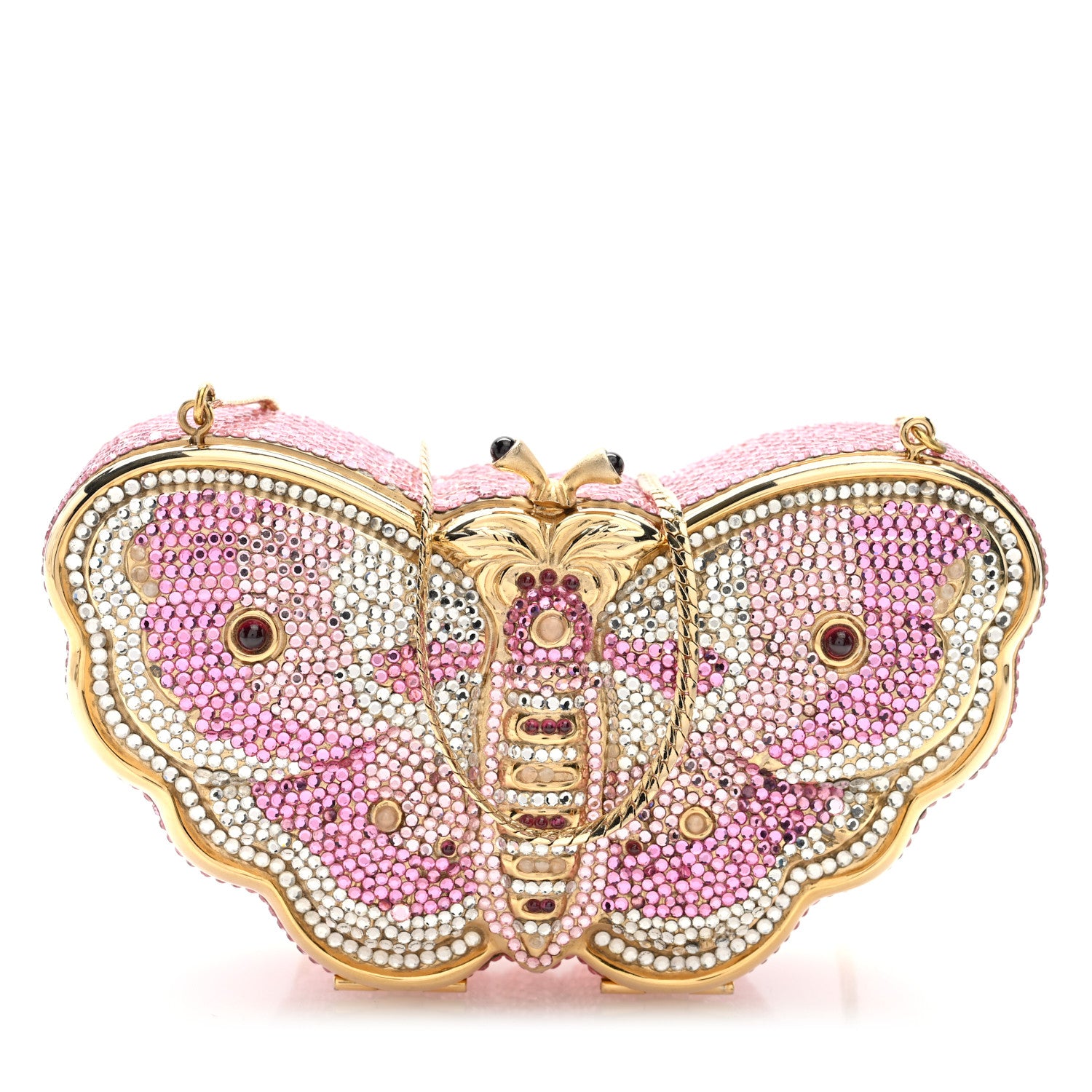 Judith Leiber Crystal Butterfly Celestrina Minaudiere Clutch Gold Pink 1 of 10