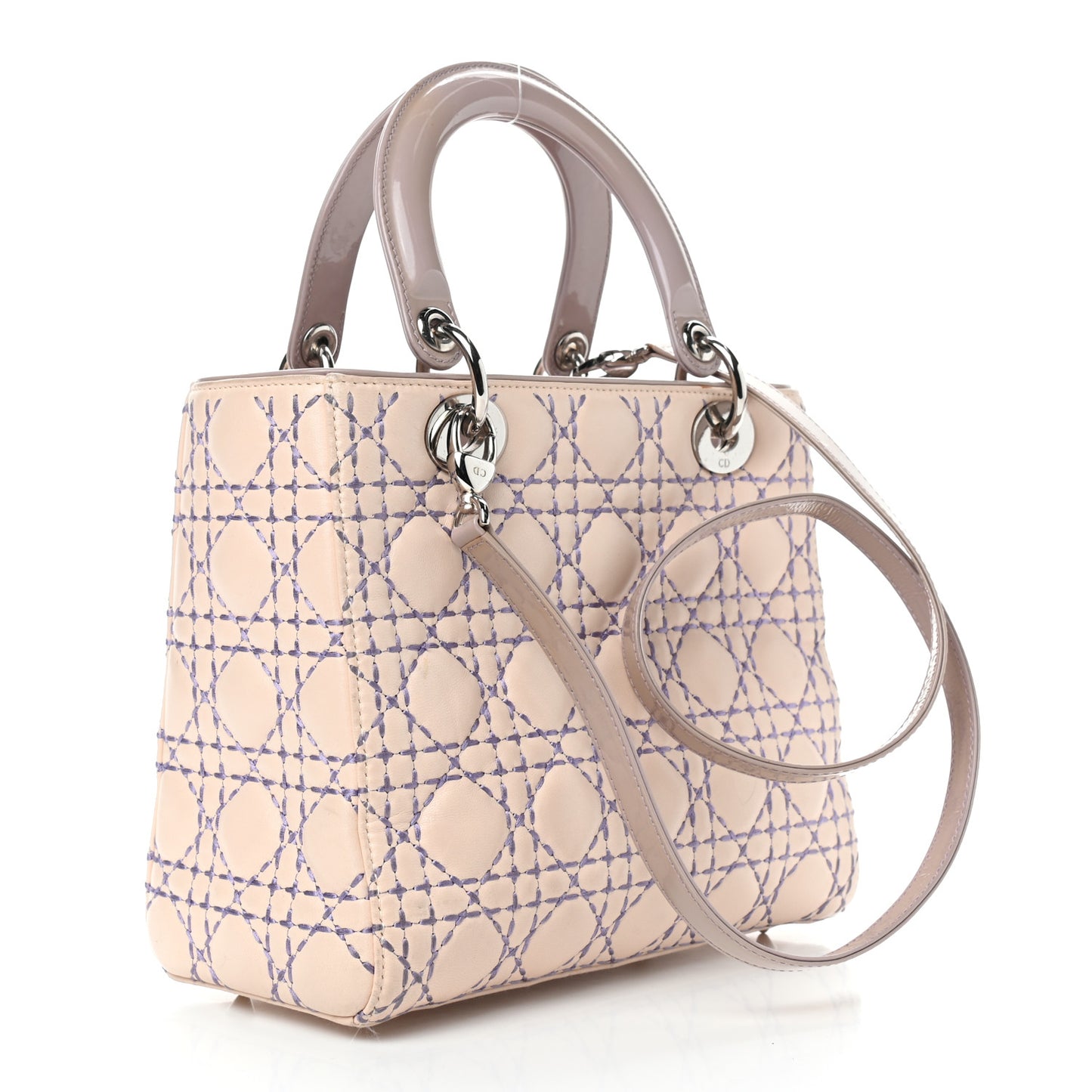 Lambskin Patent Stitched Cannage Medium Lady Dior Beige Purple