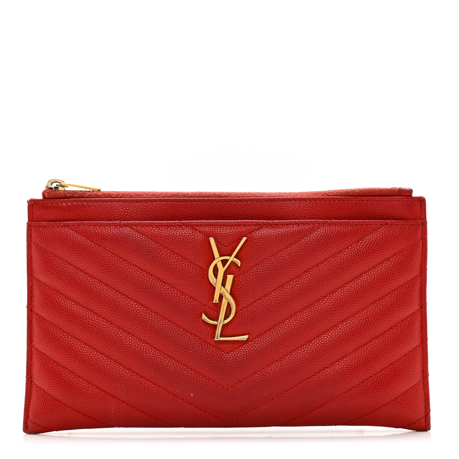 Saint Laurent Grain De Poudre Chevron Monogram Bill Pouch Rouge Eros 1 of 12