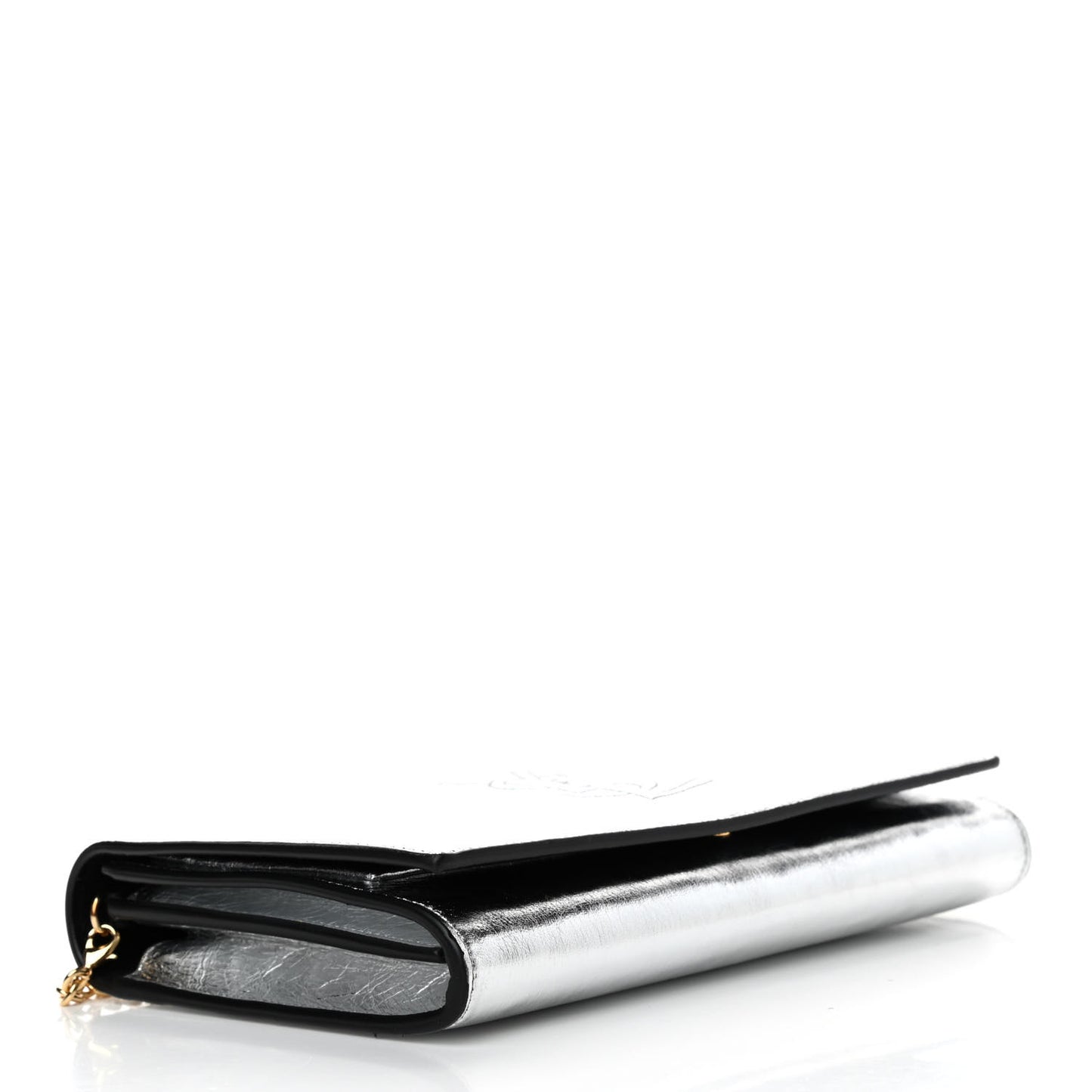 Metallic Crinkled Calfskin Belle de Jour Chain Clutch Silver
