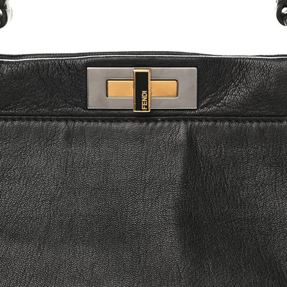 Fendi Goatskin Zucca Large Peekaboo Iconic Satchel Black Tobacco 9 of 14