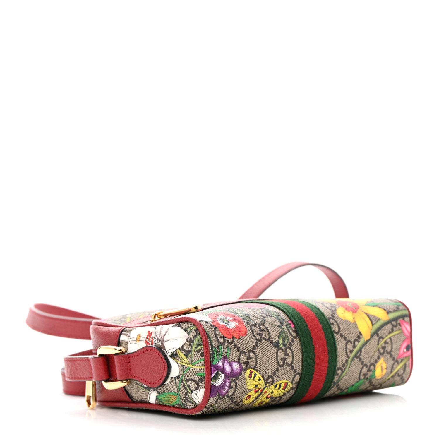 Gucci GG Supreme Monogram Flora Web Mini Ophidia Shoulder Bag Red 4 of 11