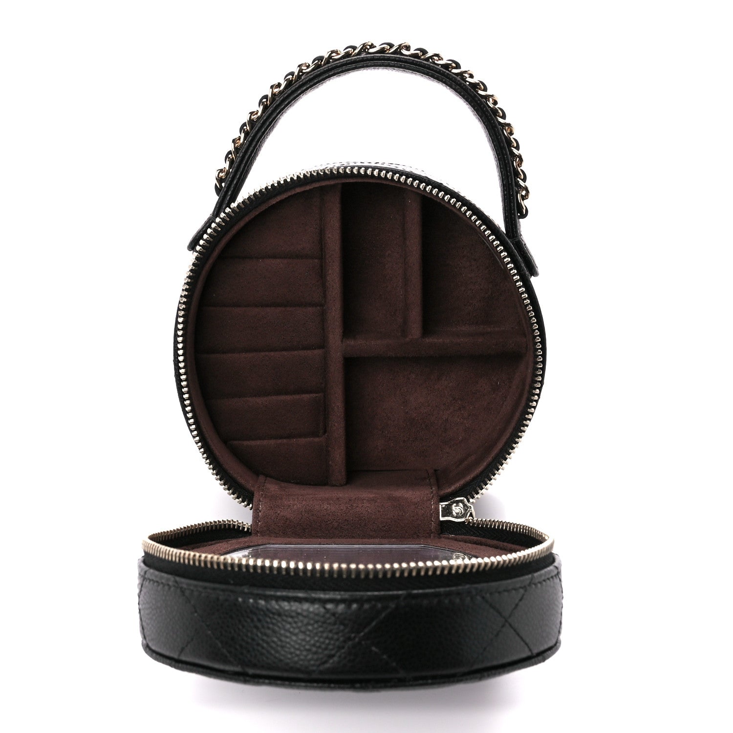 Chanel Caviar Quilted Round Top Handle Jewelry Case With Chain Black 6 of 13