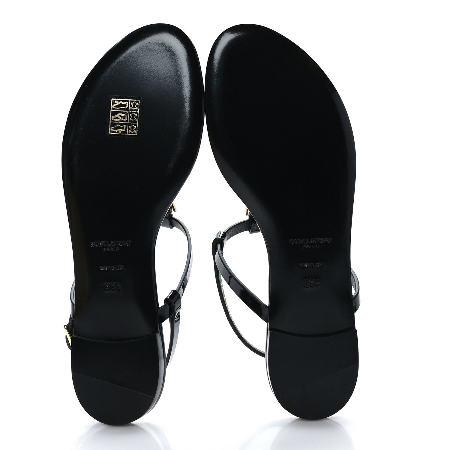 Saint Laurent Patent Calfskin Cassandra Monogram Sandals 36.5 Black 5 of 8