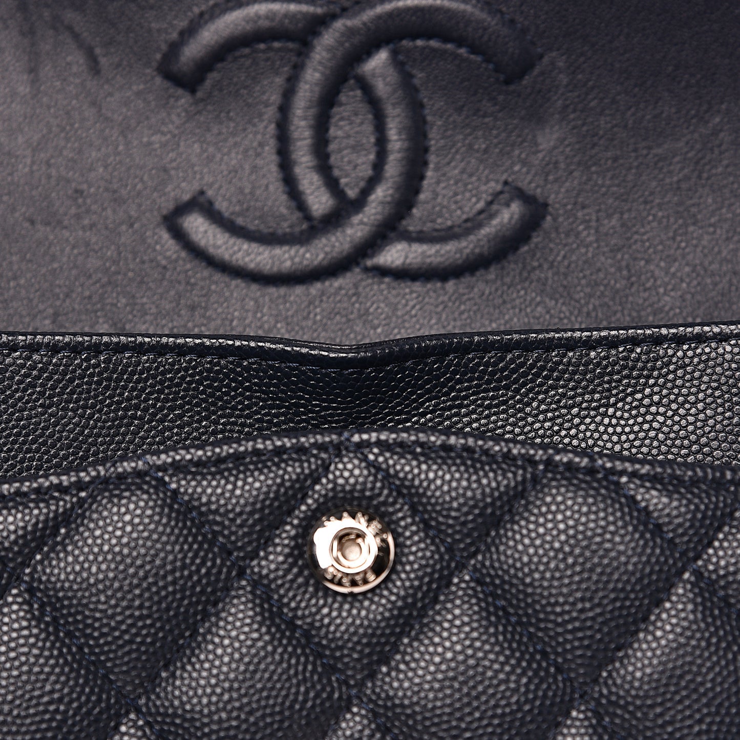 Caviar Quilted Small Double Flap Navy