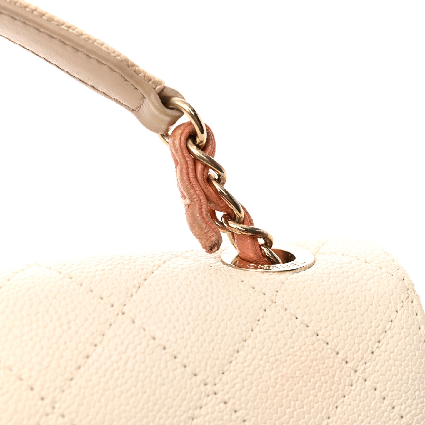 Grained Calfskin Quilted Small Cuba Top Handle Flap White