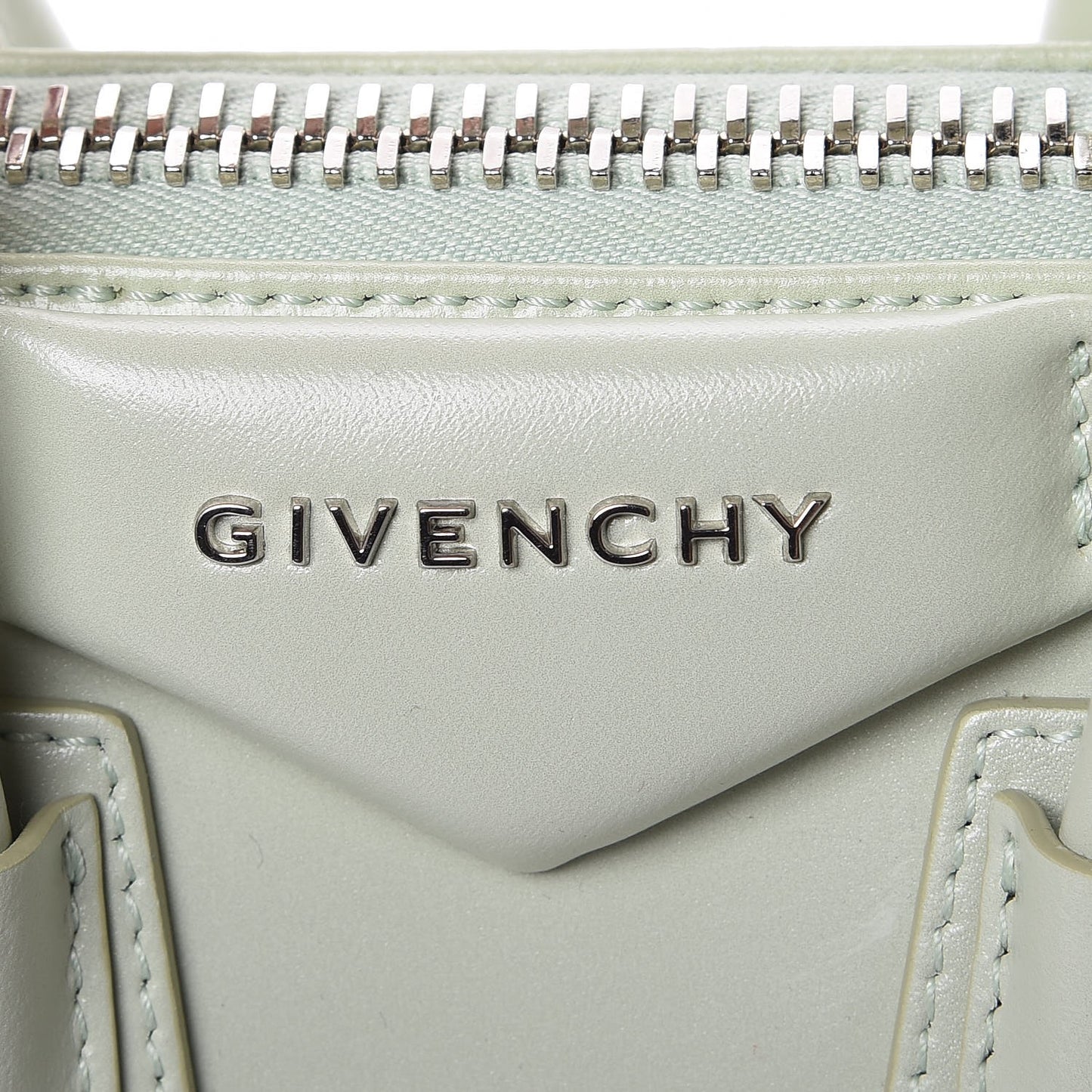 Shiny Lord Calfskin Mini Antigona Aqua Green