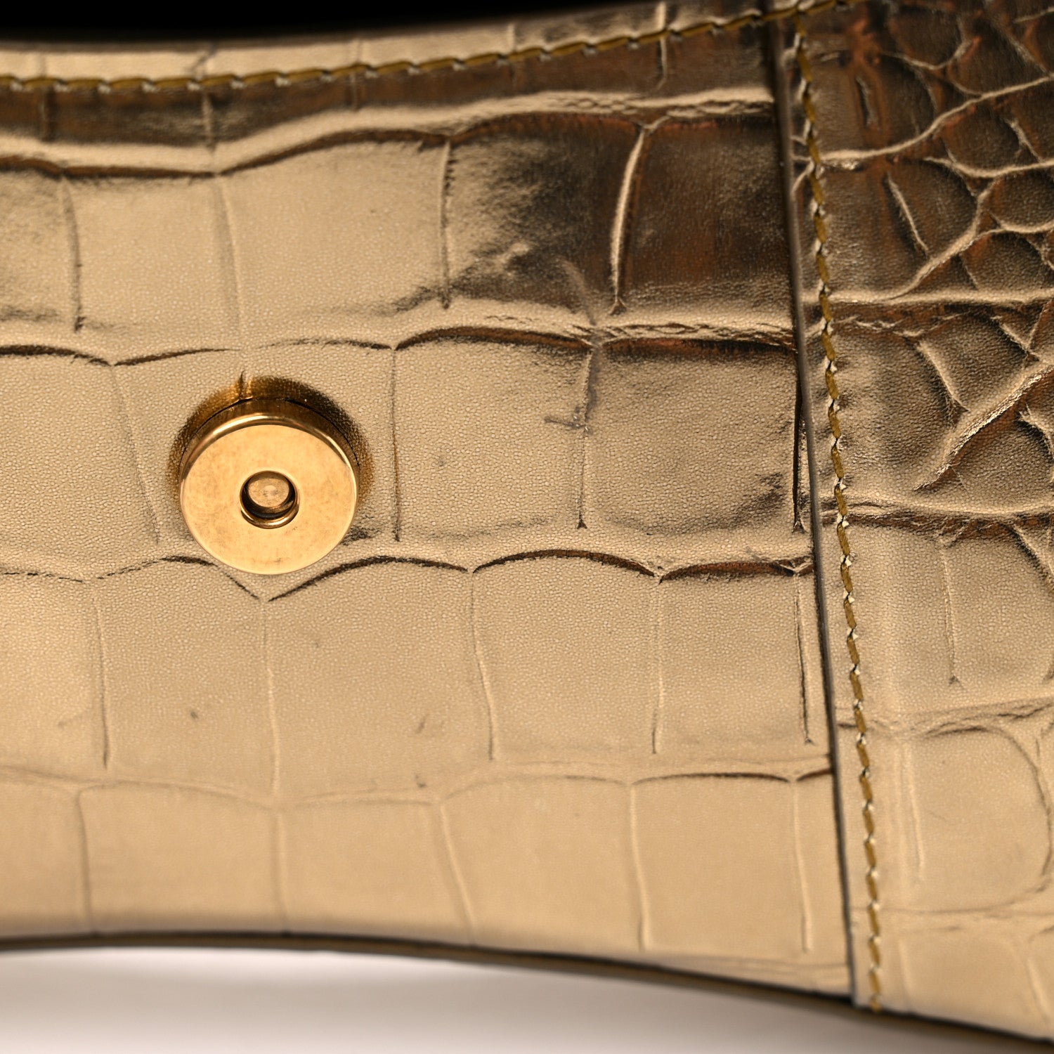 Balenciaga Metallic Calfskin Crocodile Embossed Hourglass Top Handle Bag XS Gold 13 of 17