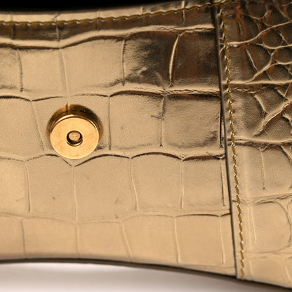 Balenciaga Metallic Calfskin Crocodile Embossed Hourglass Top Handle Bag XS Gold 13 of 17