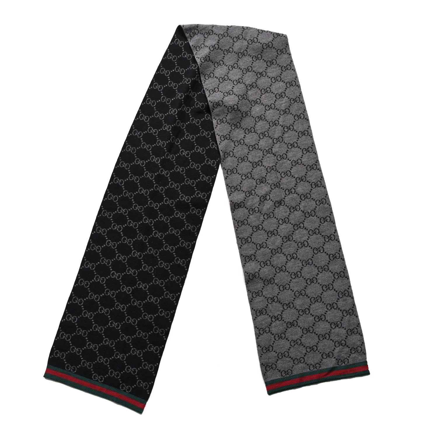 Gucci Wool Jacquard Monogram Web Scarf Lead Dark Green 2 of 3