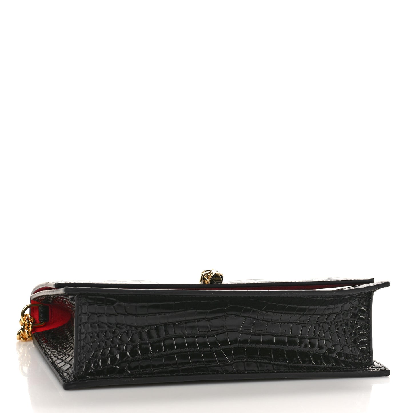 Calfskin Crocodile Embossed Skull Medium Shoulder Bag Black