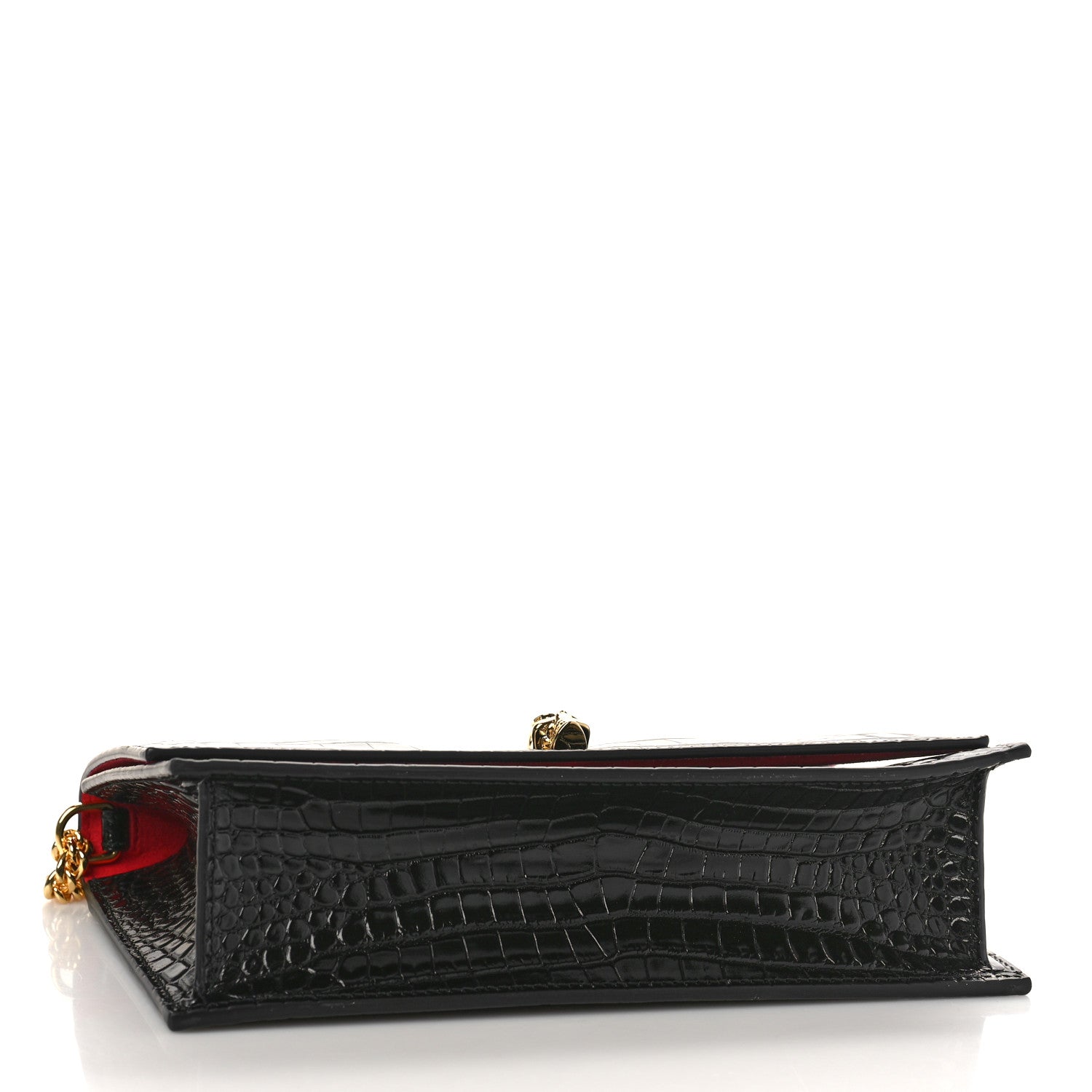 Alexander McQueen Calfskin Crocodile Embossed Skull Medium Shoulder Bag Black 4 of 8