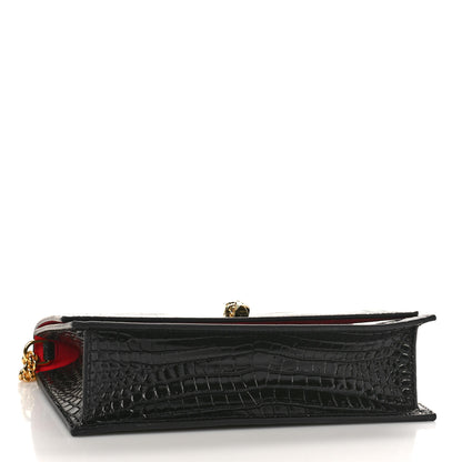 Alexander McQueen Calfskin Crocodile Embossed Skull Medium Shoulder Bag Black 4 of 8