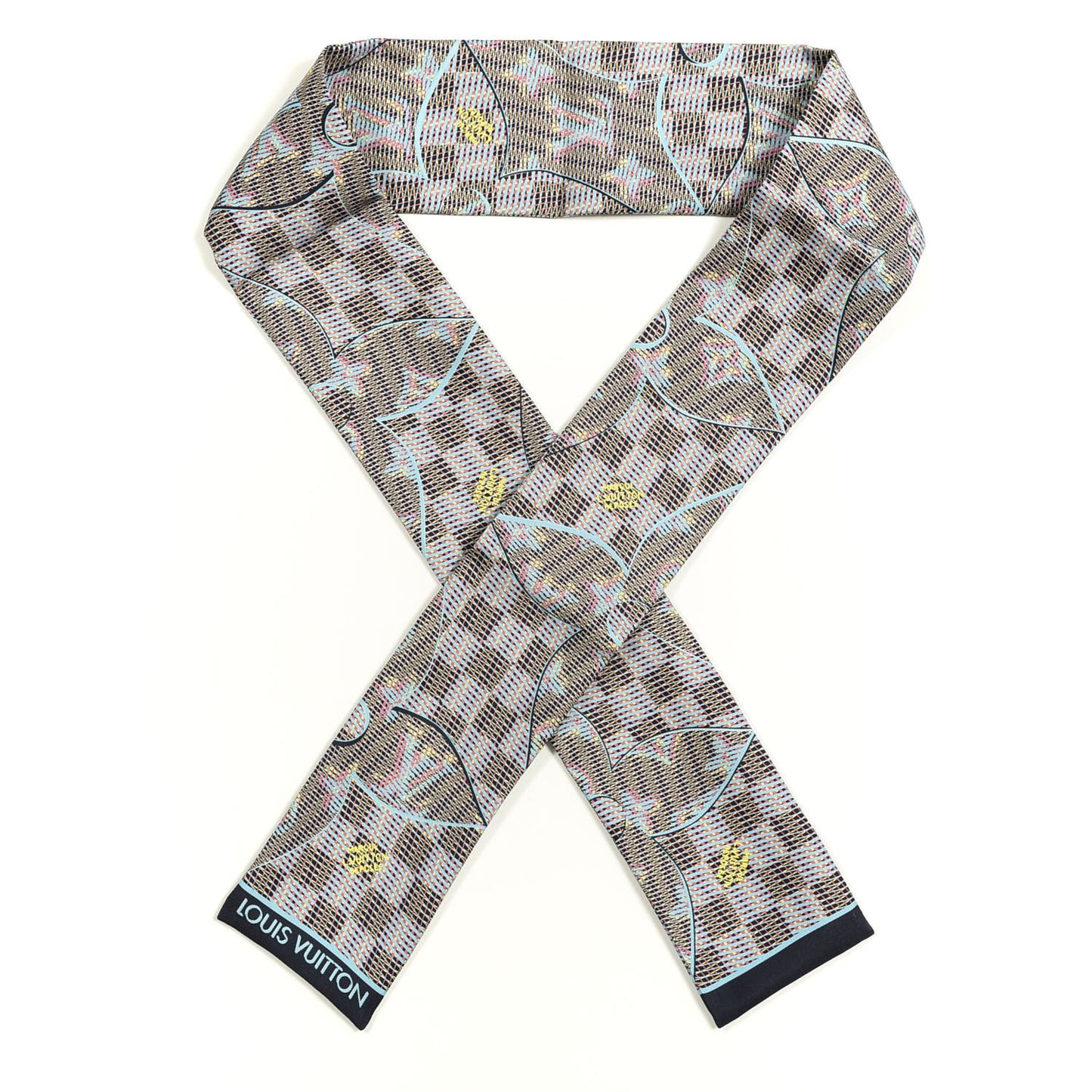 Silk Monogram Damier Pop Print Bandeau Blue