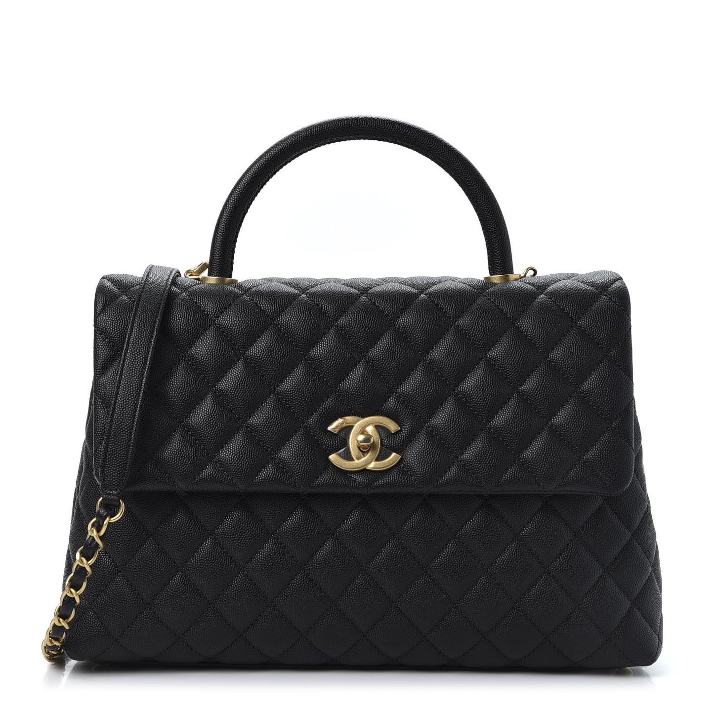 Caviar Quilted Medium Coco Handle Flap Black