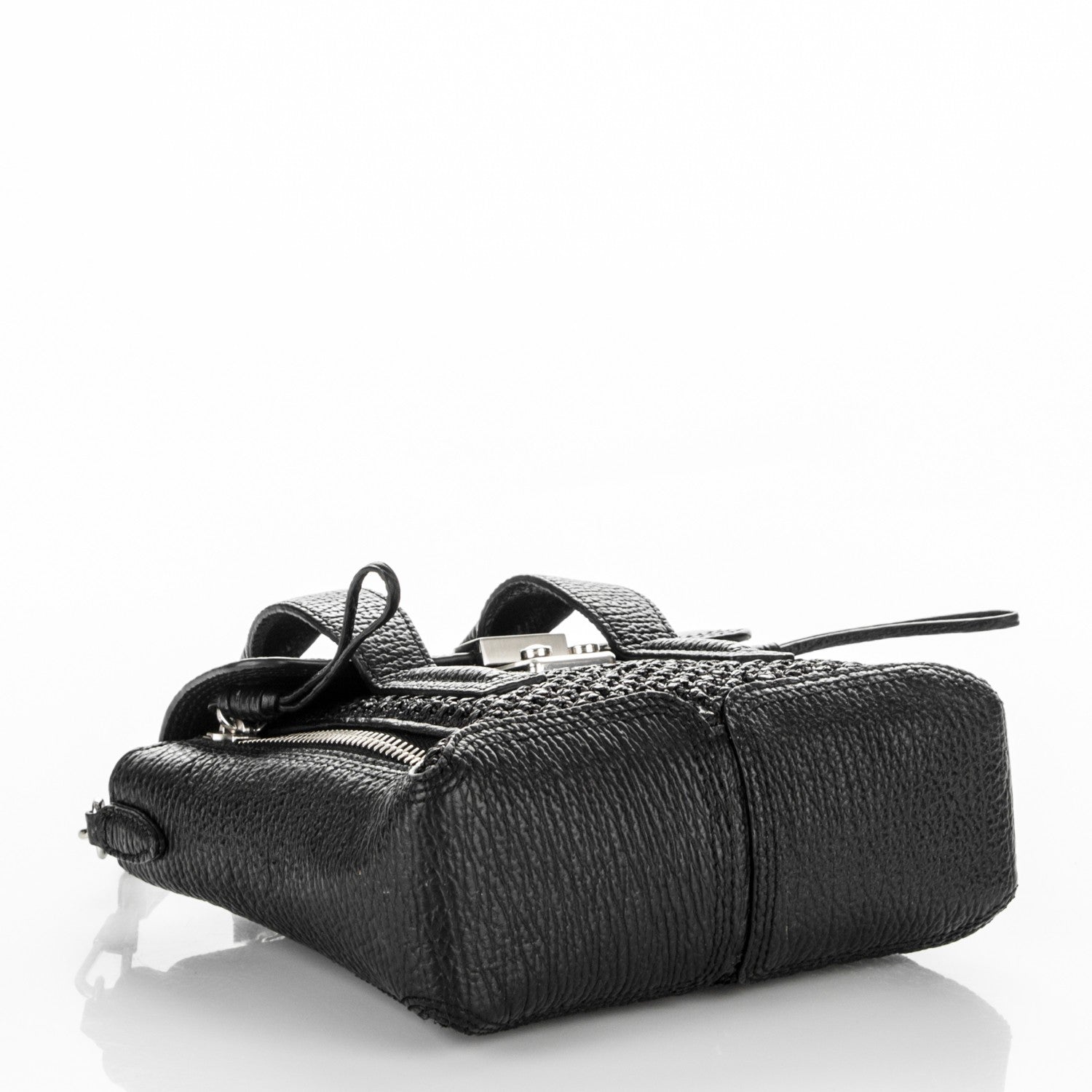 3.1 Phillip Lim 3.1 Textured Calfskin Woven Panel Mini Pashli Satchel Black Silver 4 of 8