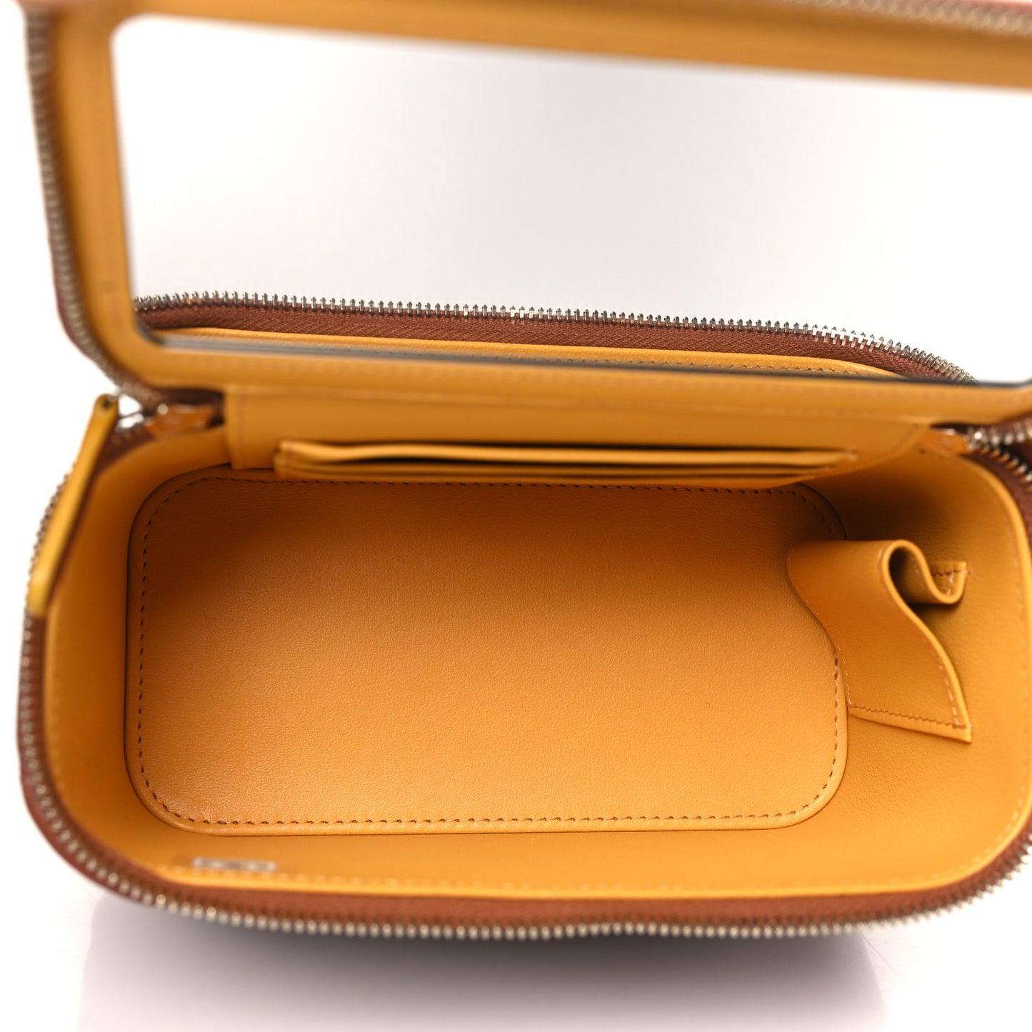 Lambskin Quilted Small Top Handle Vanity Case With Chain Brown Yellow