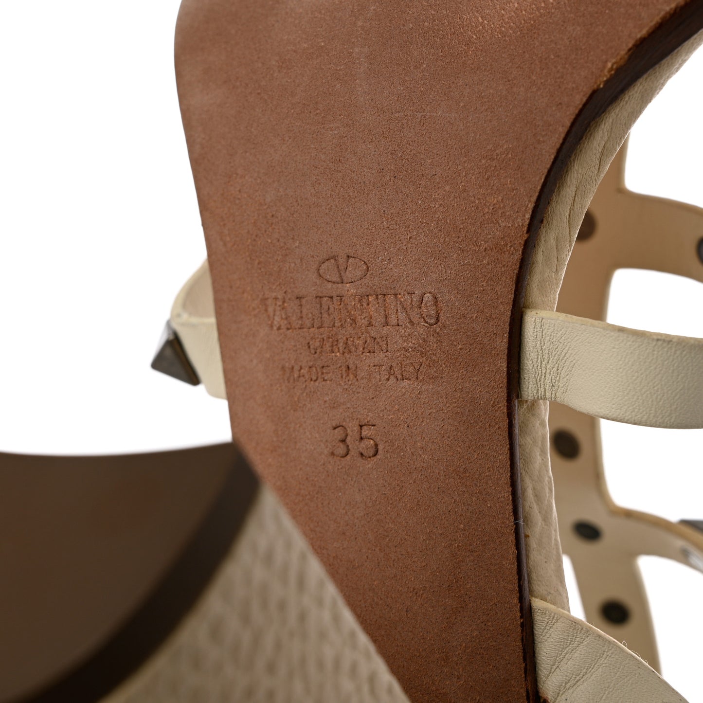Calfskin Onyx Rockstud Rolling 90mm City Sandals 35 Ivory