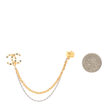 Chanel Crystal CC Chain Cuff Single Earring Gold Silver 2 of 5