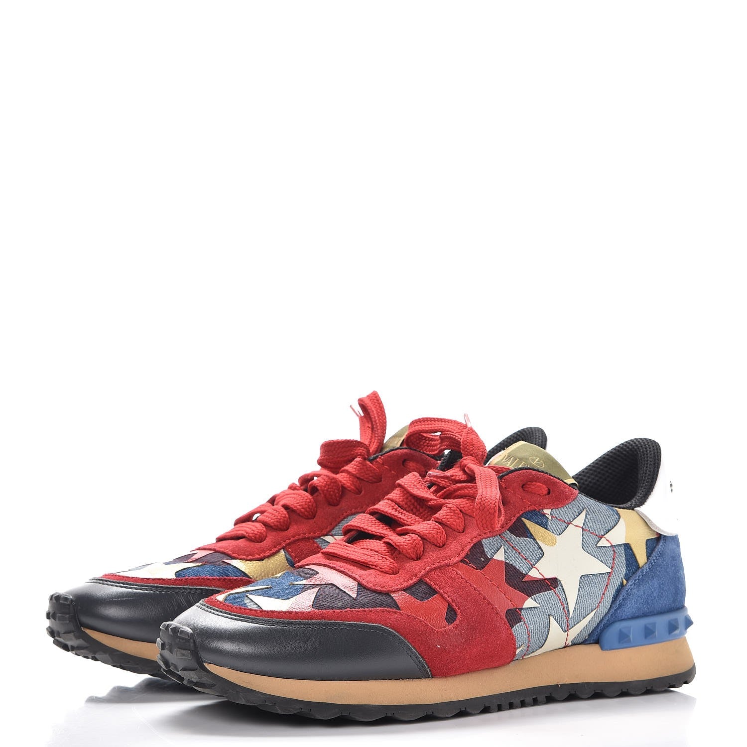 Valentino Garavani Suede Denim Camustars Womens Rockrunner Sneakers 38 Blue Red 3 of 12