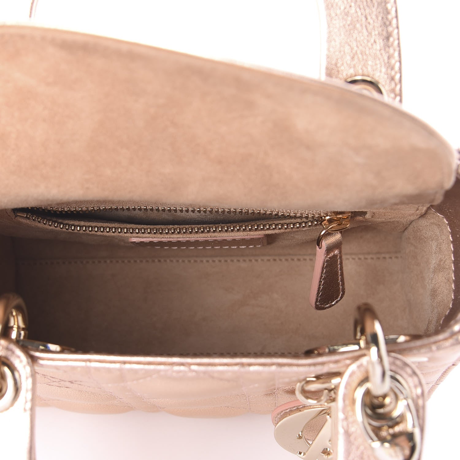 Christian Dior Lambskin Cannage Mini Lady Dior Metallic Champagne 6 of 9