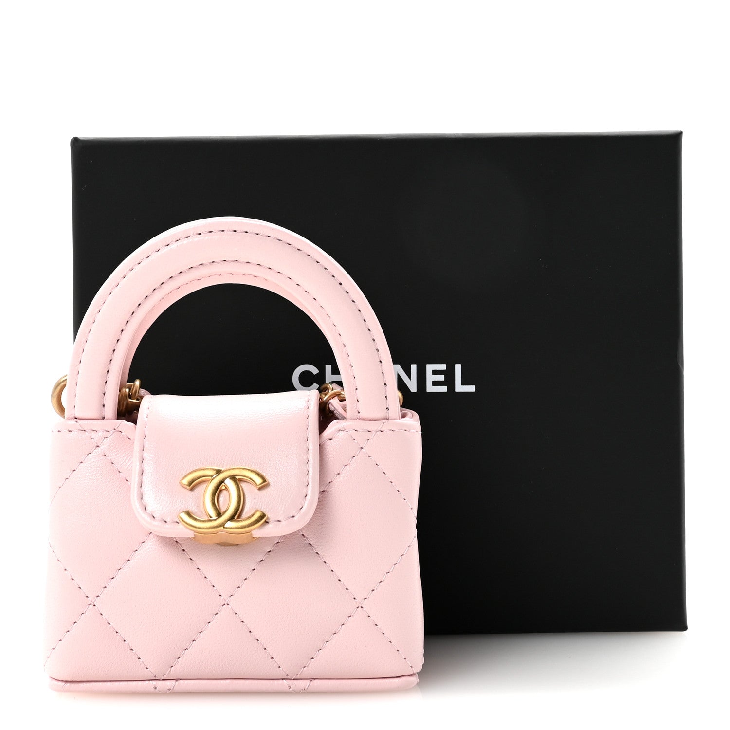 Chanel Shiny Lambskin Quilted Mini Kelly Bag Charm Light Pink