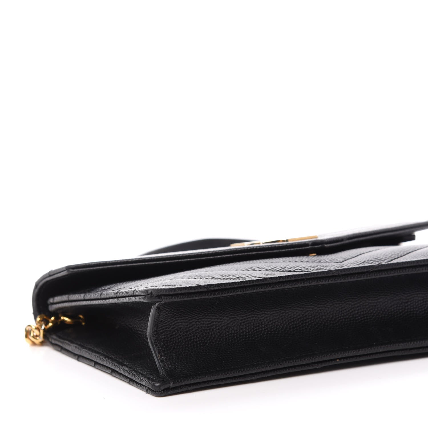 Saint Laurent Grain De Poudre Matelasse Chevron Monogram Envelope Chain Wallet Black 11 of 13